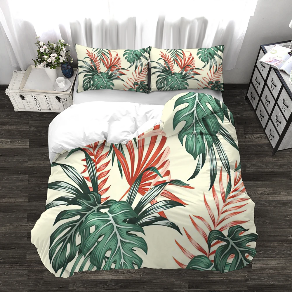 

Durable Comforter Cover Willow Leaves Art Design 3pcs Duvet Cover Set Tropical Style Bedding Set AU US UK Size with Pillow Case