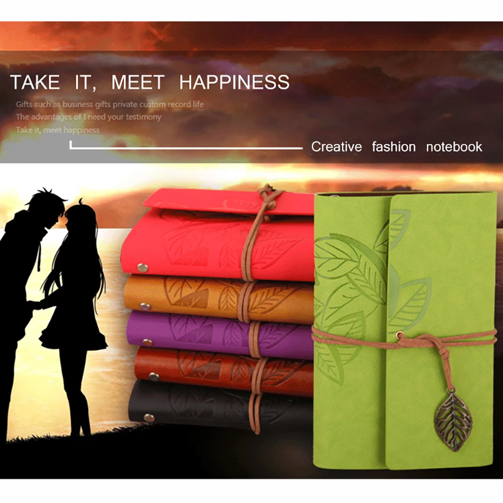 

Leaf Notepad Travel Diary Leaf Notebook PU Leather Notebook Portable Notebook black/green 10X17.2cm Home Student School Office