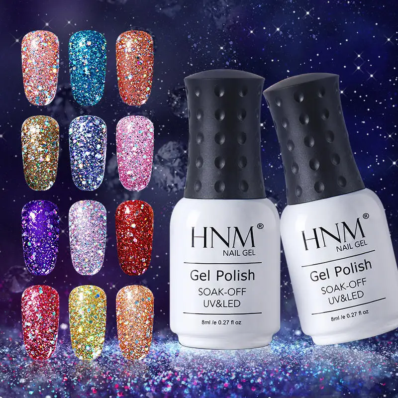 HNM 8 мл с бриллиантовым блеском Bling УФ гель для ногтей светодиодный светильник