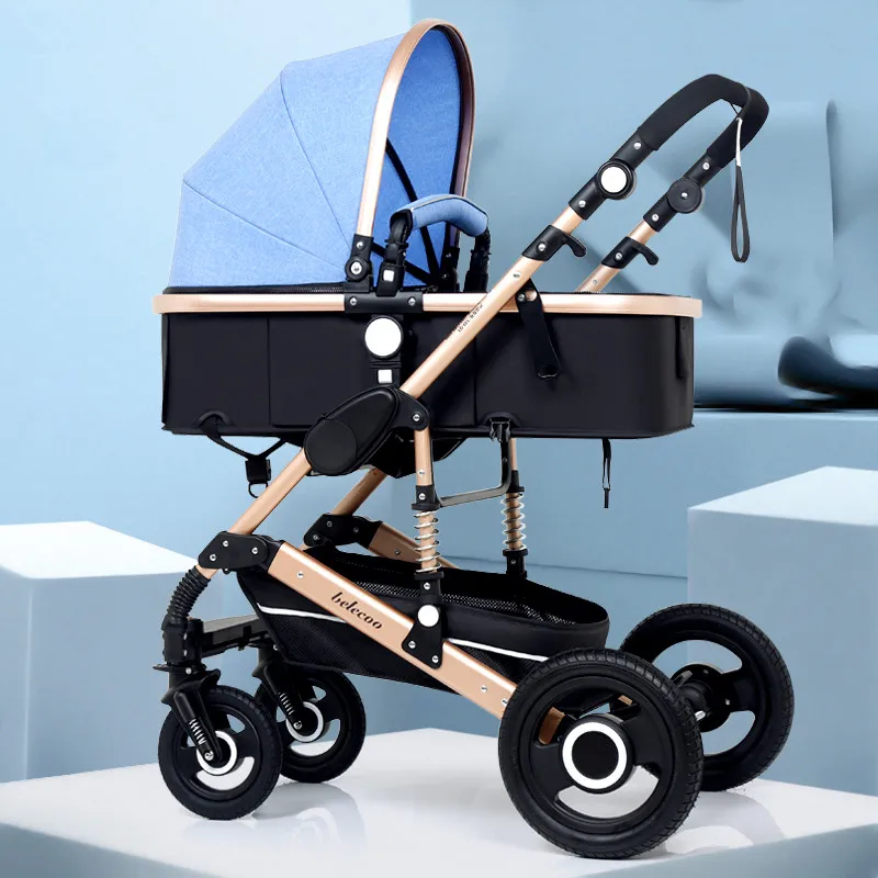 4Rubberwheel 20 Высокая пейзажная реверсивная прогулочная коляска 3 в 1 портативная Роскошная детская коляска Горячая мама розовая коляска дорожная коляска 8 бесплатные подарки - Цвет: 4Rubberwheel 20