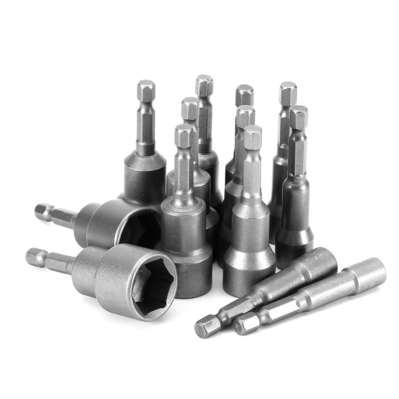 

14pcs Professional 1/4" Hex Magnetic Nut Driver Socket Adapter 6mm To 19mm For Power Tools Set Metric Impact Drill Bits