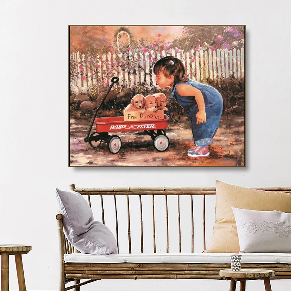 Laeacco девушки и собаки из плотной ткани живопись каллиграфия уникальный подарок