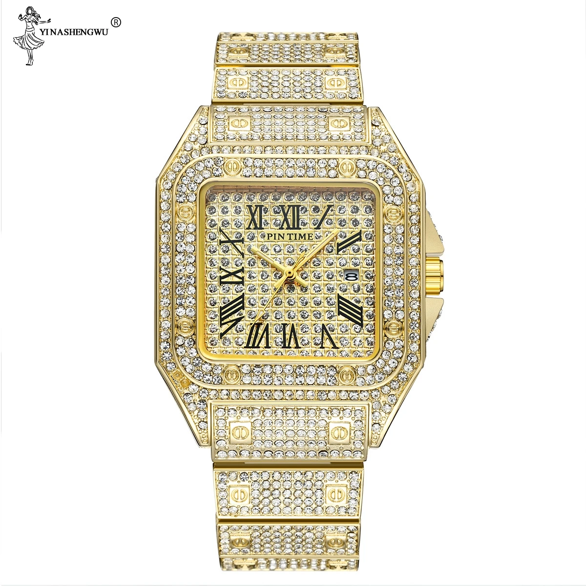 Часы мужские кварцевые в стиле хип-хоп с квадратным бриллиантом | Наручные часы