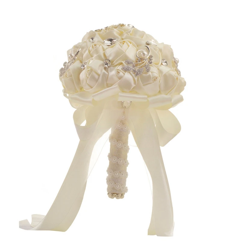 

Elegant Artificial Ribbon Rose Wedding Flower Bouquet Bridal Bridesmaid Wedding Hand Bouquets Wedding Supplies