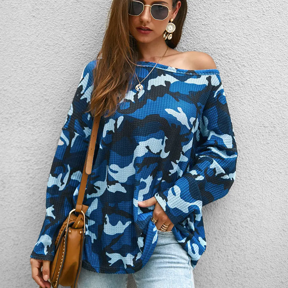 

2019 New Autumn tshirt Women t shirts Long Sleeve T-Shirt Camouflage Striped Tops O Neck Fashion Casual Knit Winter Tops DO9