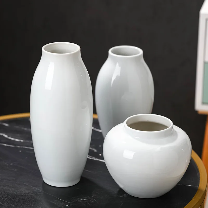 

Simple Jingdezheng White Vegetarian Ceramics Desktop Vases Ornaments Office Desktop Flower Arrangement Container Home Decoration