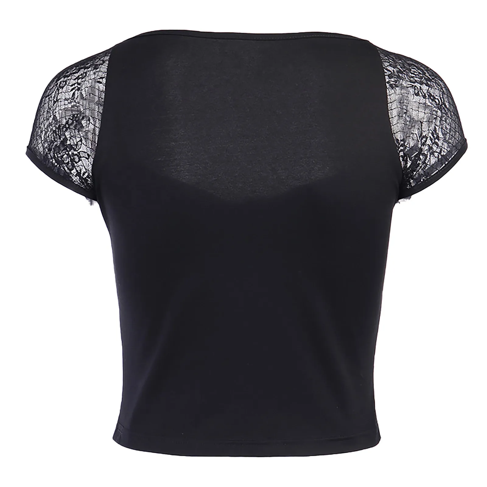 

Pretty Lady Lace Shirts Vintage Gothic Slim Fit Lace Mesh Splicing Square Collar Urban Sexy Top