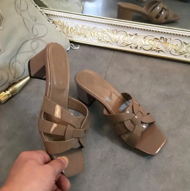 Тапочки женские на высоком каблуке открытый носок брендовые Уличная обувь