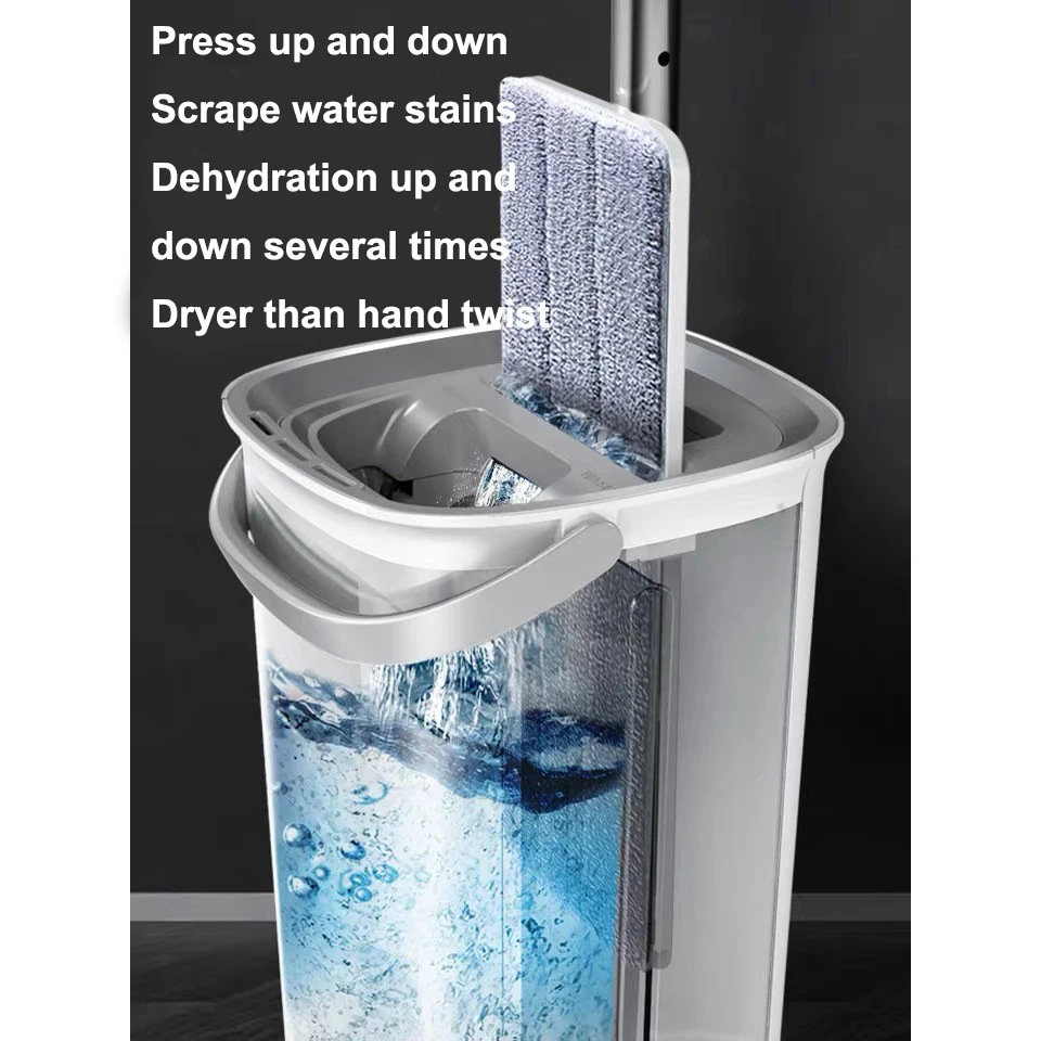 Плоская Швабра Cleanhome с ведром тряпка из микрофибры отжимом без рук для сухой и