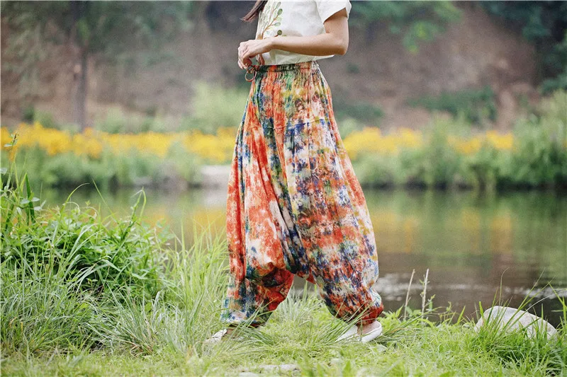 Женские штаны для йоги Непальские шаровары свободные с широкими штанинами