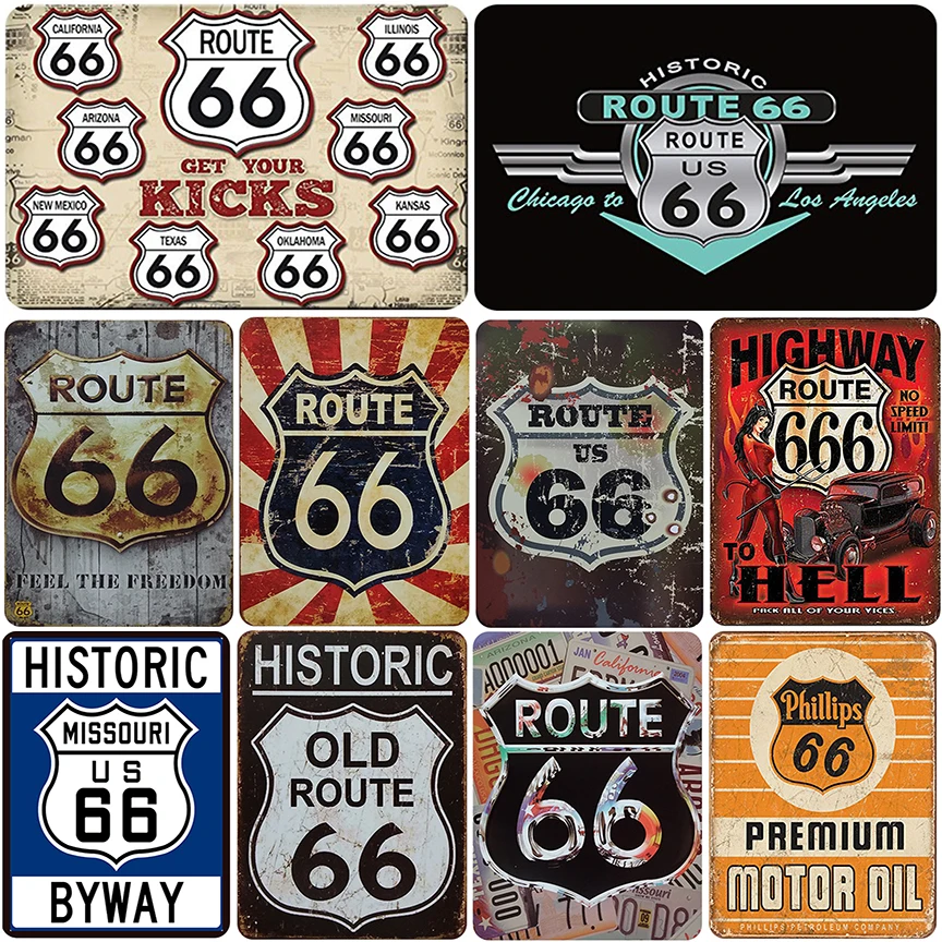 

Retro Route 66 Tin Sign Retro Metal Plate Painting Wall Decor Bar Gym Garage Home Cafe