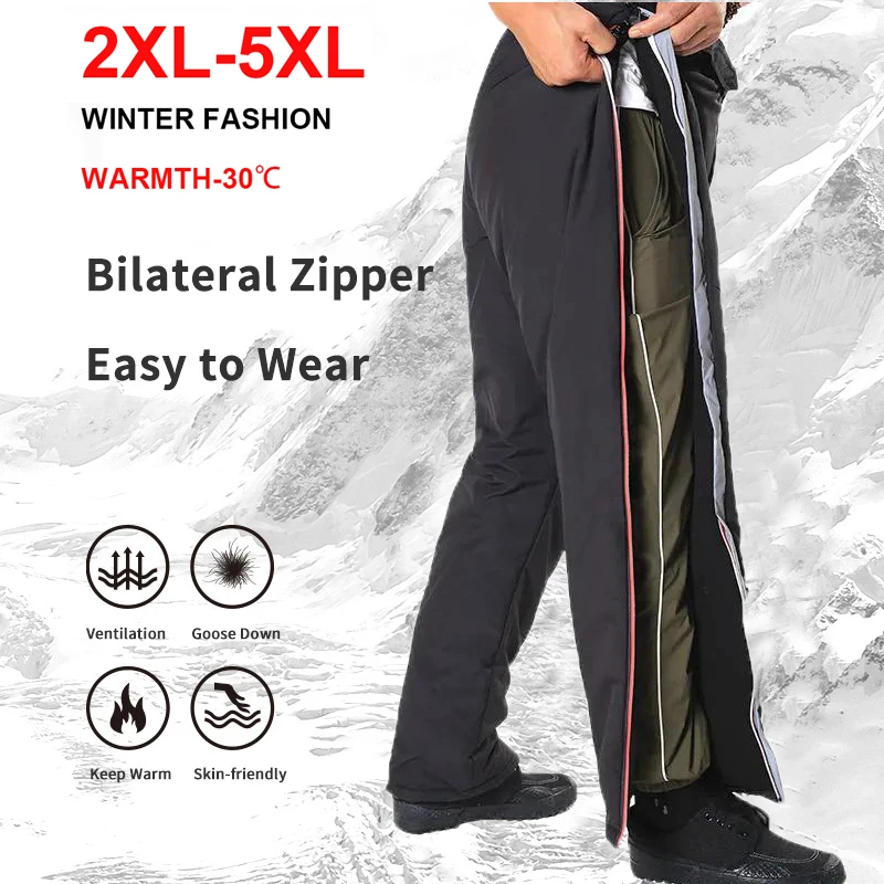 

Winter Warm Fishing Pants Men Waterproof Thermal Fleece Lining Pants Side Zipper Cotton Trousers Outdoor Camping Hiking Pants