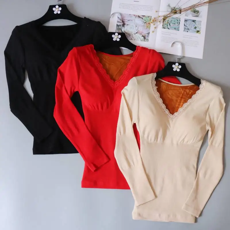 Зимнее женское эластичное бархатное плотное термобелье кружевное нижнее белье с