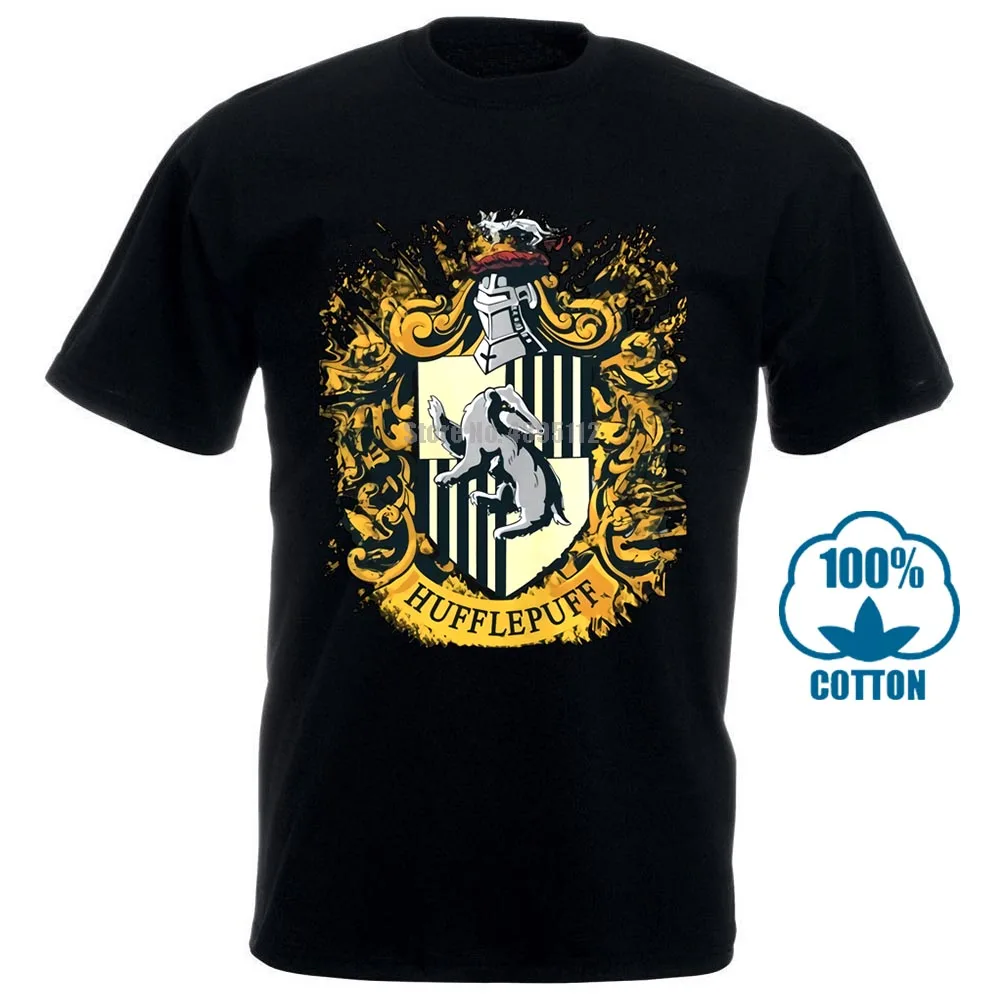 Забавная Мужская футболка женская новинка Hufflepuff Splatter Crest крутая 012077|Мужские