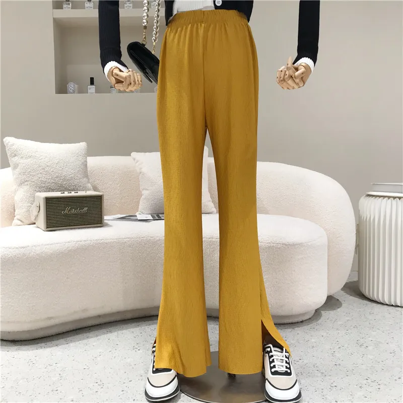 

Women's Spring 2021 Niche Design Fashion High Waist Sagging Pants Wide Leg Pants Casual Split Flare Pants
