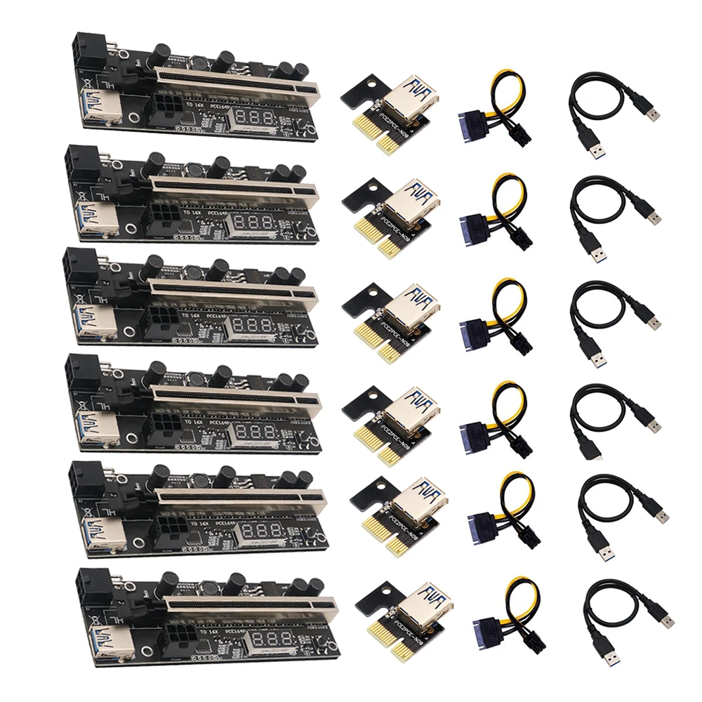 

PCIE Riser 1x to 16x Express Extension 6Pin Powered Riser Adapter Card with Temperature Sensor for Bitcoin GPU Mining Video Card