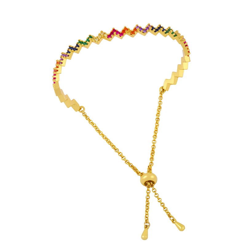

Bohemian Rainbow Cubic Zirconia Bracelet Gold Adjustable Bracelets & Bangles Wedding Retro Style Fashion Jewelry for Women Girl