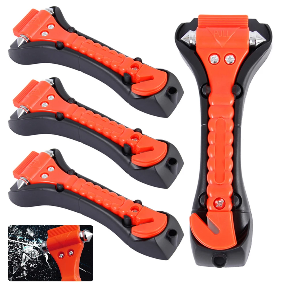 

4pcs Mini Car Safety Hammer Life Saving Escape Emergency Hammer Seat Belt Cutter Window Glass Breaker Car Rescue Red Hammers