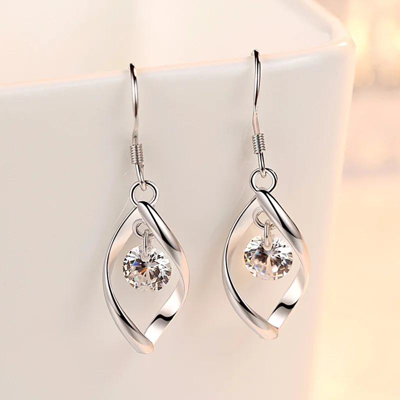 

Simple Female Earrings 925 Sterling Silver Long Tassel Cubic Zirconia Earrings for Women Twist Fashion Wedding Jewelry Oorbellen