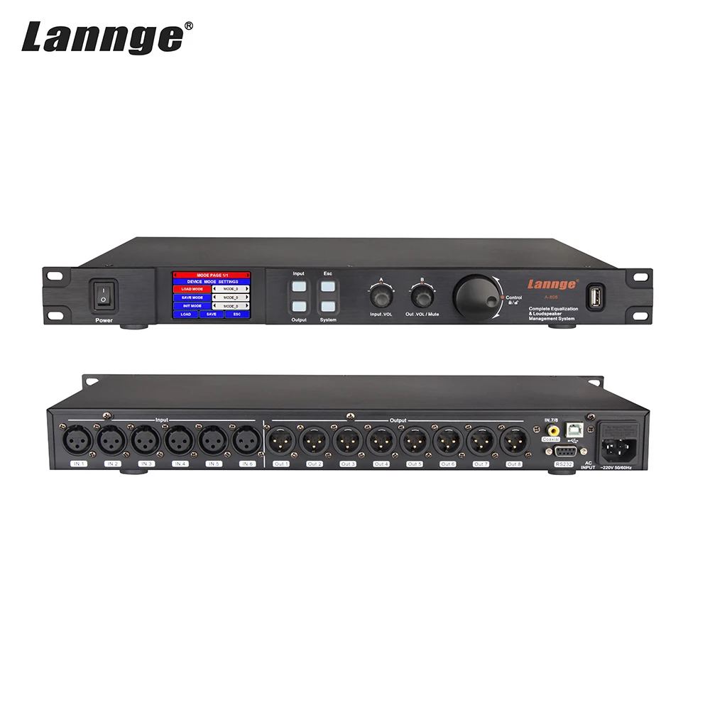 Lannge A 808 8 и SPDIF/Toslink Цифровой аудио процессор ЖК дисплей сенсорный экран 32bit DSP с USB