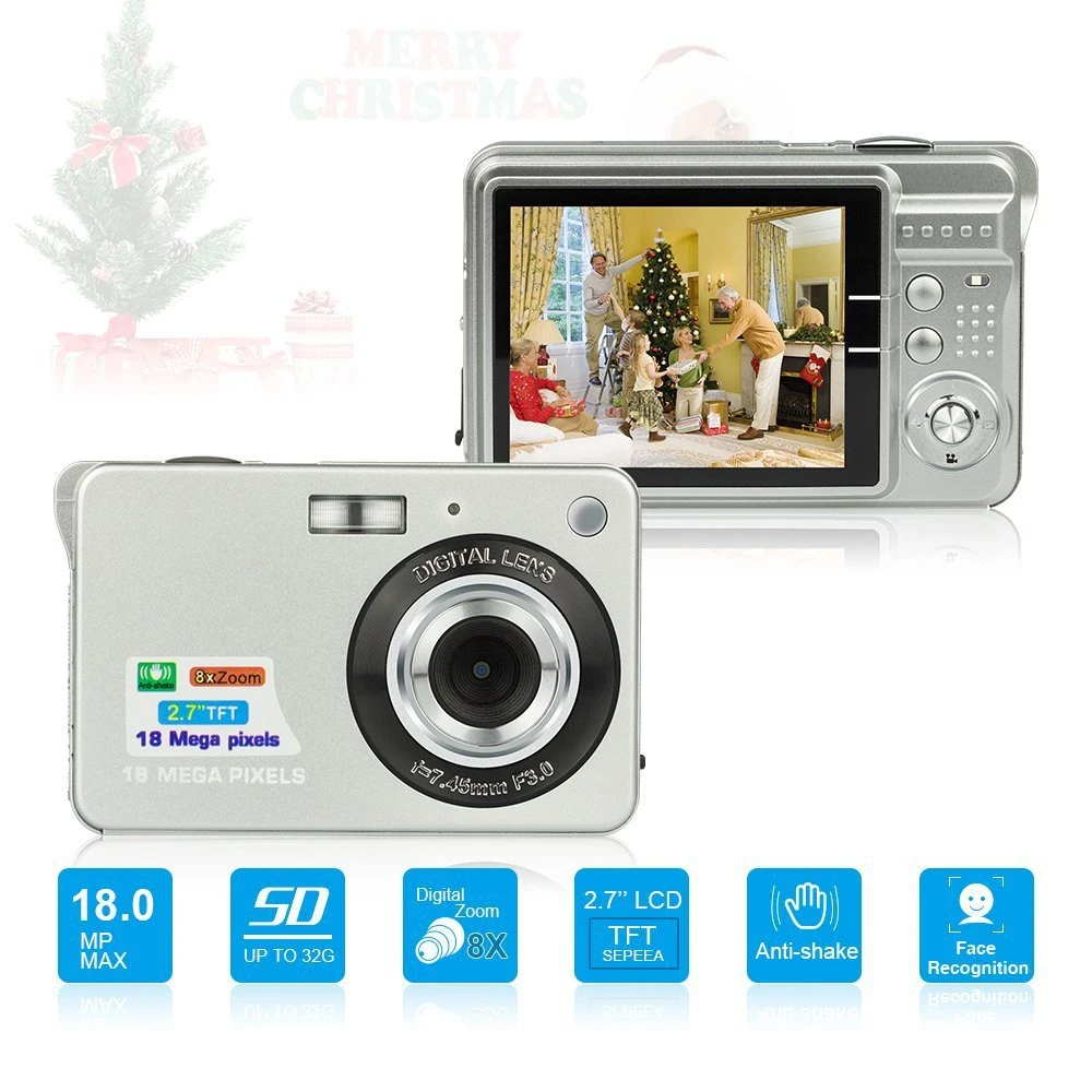 2 7 дюймов 18mp 720p Портативная цифровая мини камера 8x зум TFT LCD экран Камера