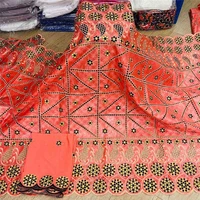 2021 new arrival african bazin riche fabric with scarf with beads cord lace fabric guinea brocade fabric for wedding lx031408