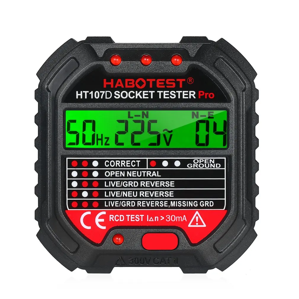 

HABOTEST Circuit Polarity Socket Tester GFCI 90-250V Socket Tester Automatic Electric Circuit Polarity Voltage Detector HT107D