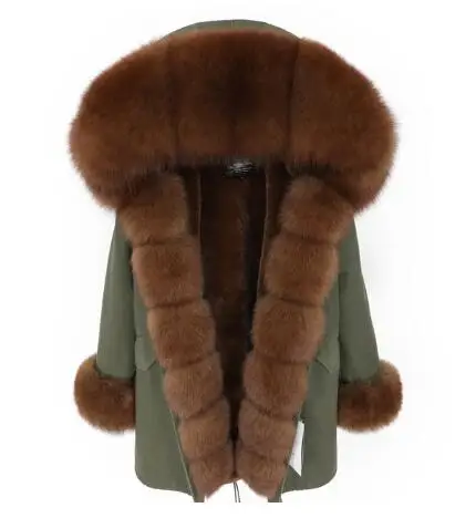 camo grey fur Брендовая длинная шуба из натурального Лисьего меха со съемным воротником, женские зимние куртки, толстая теплая меховая парка, пальто из натурального меха - Цвет: camo grey fur