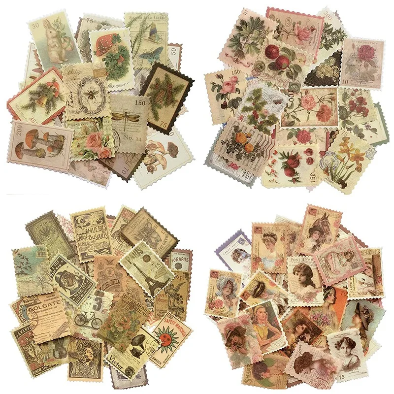 

240Pcs Vintage Postage Stamp Stickers, Aesthetic Botanical Decor Paper Sticker For Scrapbooking, Journaling Supplies