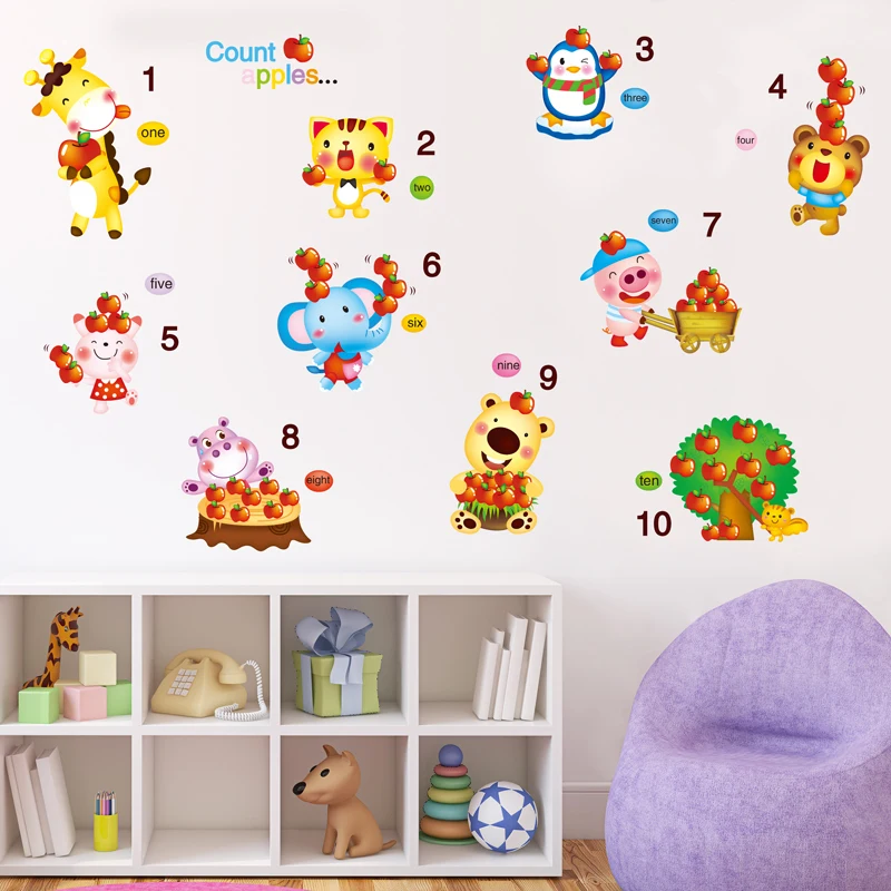 [SHIJUEHEZI] наклейки на стену с яблоками виниловые DIY Мультяшные животные настенные