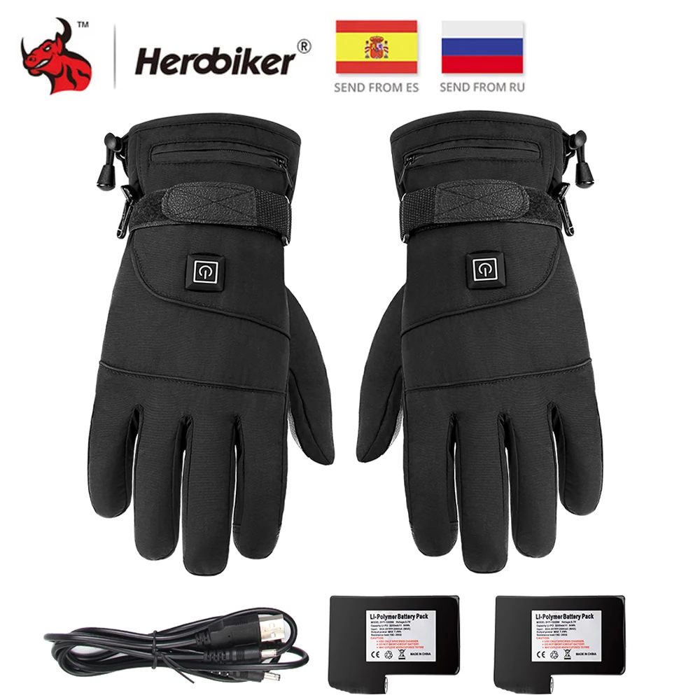 

HEROBIKER Heated Guantes Winter Motorcycle Gloves Moto Heating USB Hand Waterproof Warmer Electric Thermal Heated Gloves