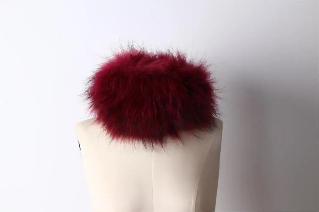 ZDFURS*, Новое поступление, повязка на голову из лисьего меха, ручная работа, вязаный эластичный шарф из лисьего меха, шарф, карамельный цвет, меховой шарф для шеи - Цвет: wine raccoon