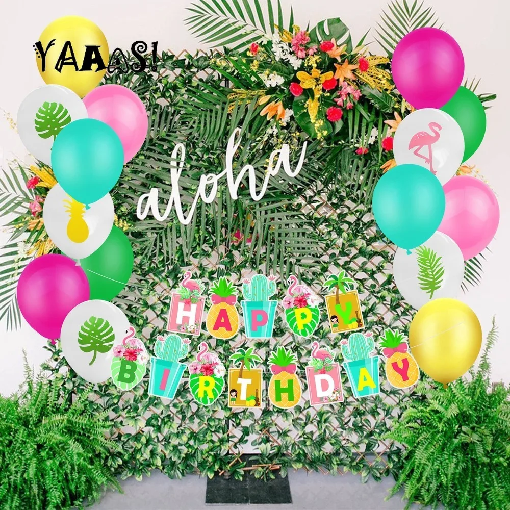 

Hawaii Party Decorations Pineapple Balloons Happy Birthday Banner Hawaiian Party Supplies Summer Tropical Flamingo Party Favors