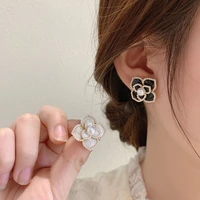 korean earrings camellia pearl earrings jewelry for women charm flower stud earrings girl earring gifts