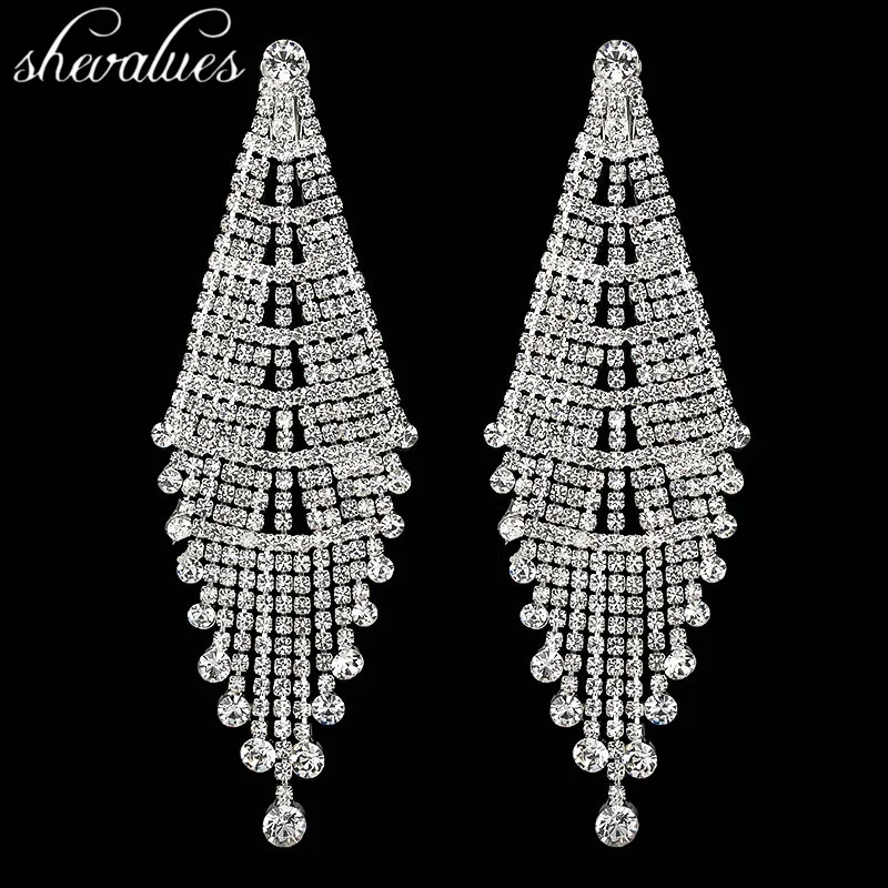 Роскошные длинные висячие серьги SHEVALUES с кисточками полностью хрустальная