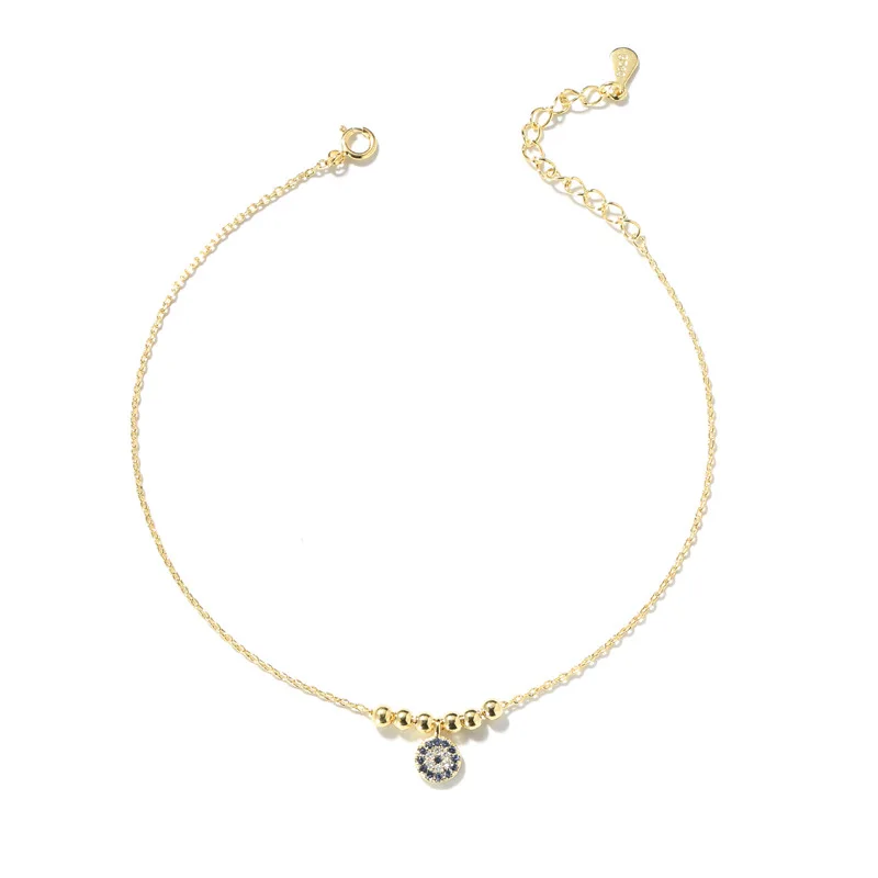 Женские ножные браслеты из стерлингового серебра 925 пробы с бусинами для пляжной