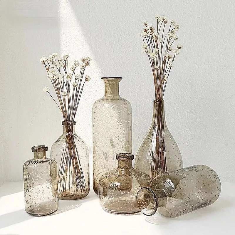 

Europe Vintage Glass Vases Flower Pot Flower Vase Decoration Home Ins Living Room Nordic Decor Dried Flower Hydroponic Bottle