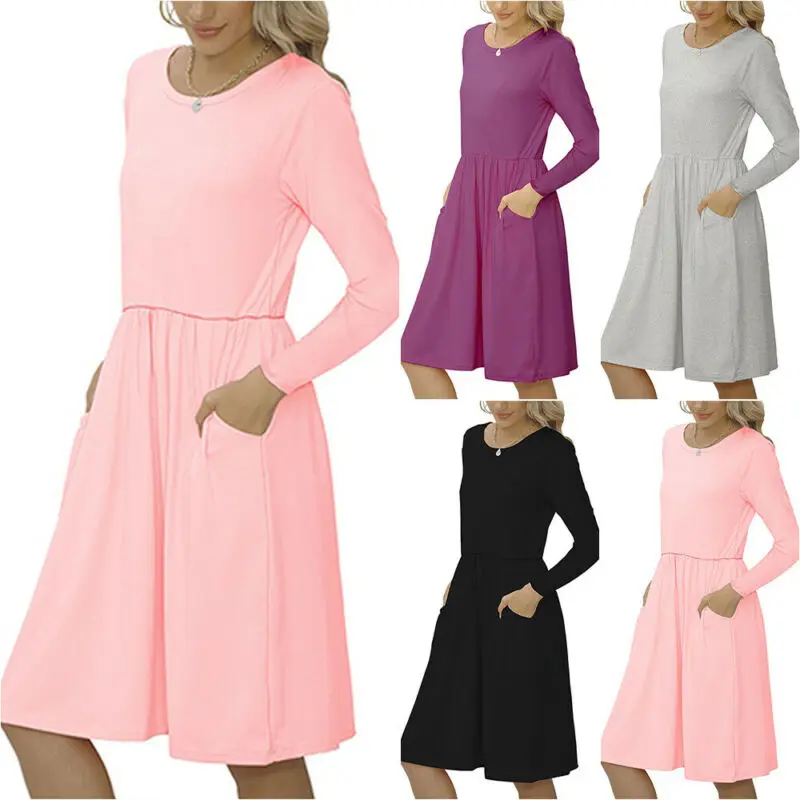 

VICABO Woman Dress Fashion Summer Women Clothing Long Sleeve Round Neck Casual Ladies Dress Holiday Female Dresses