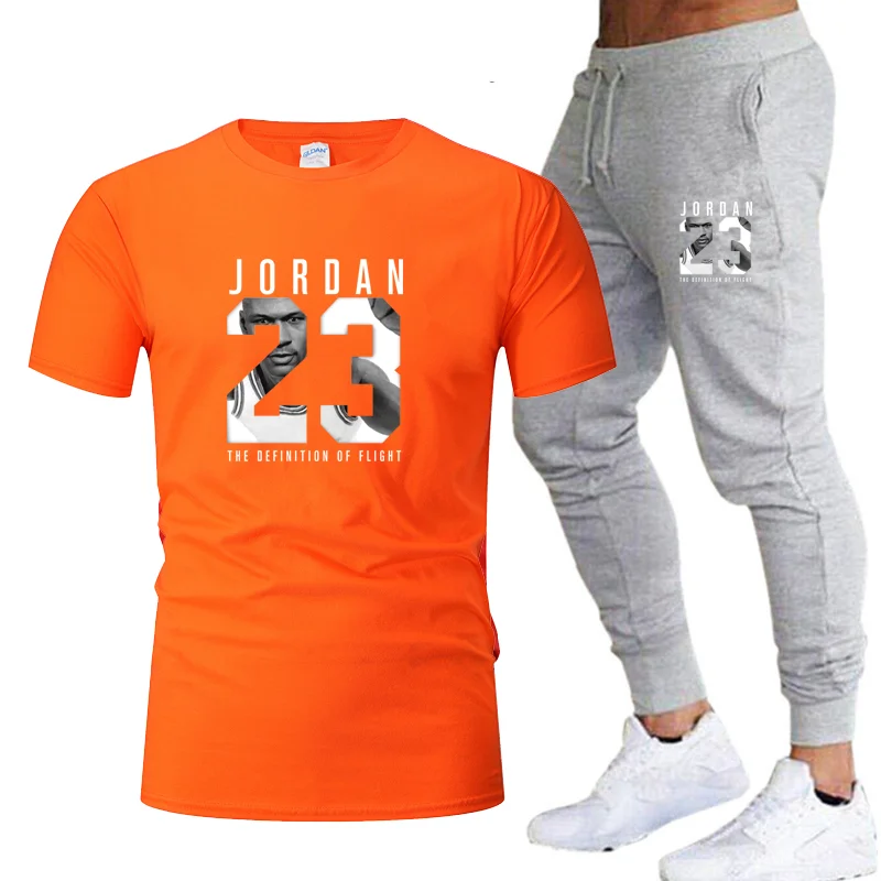 

Spring And Summer Men's Jordan Print Casual Short Sleeve Pants Set Cotton Jogging Outdoor Sports S-XXL