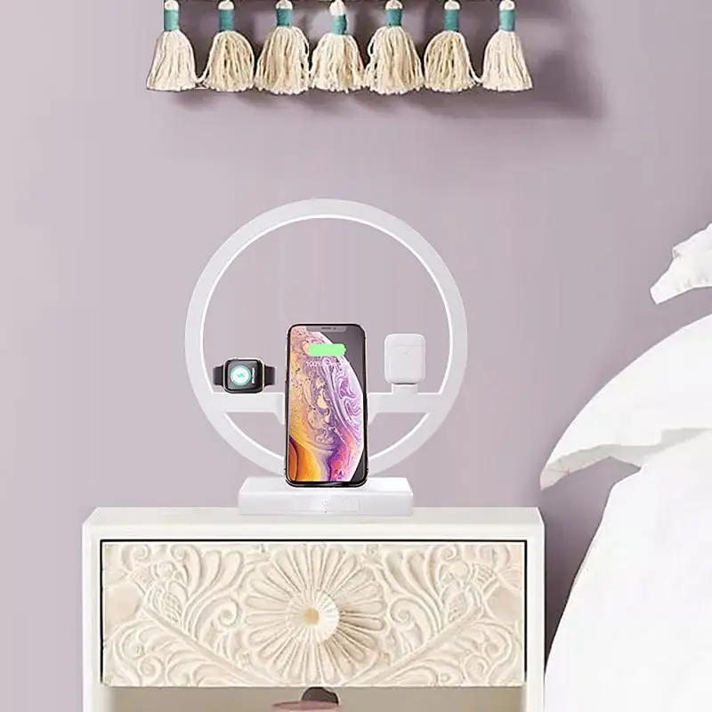 

10W 3 In 1 Wireless Charger Dock Station Fast Charging With A Round Ring Light For IPhone XR XS Max 11 For Apple Watch 2 3 4