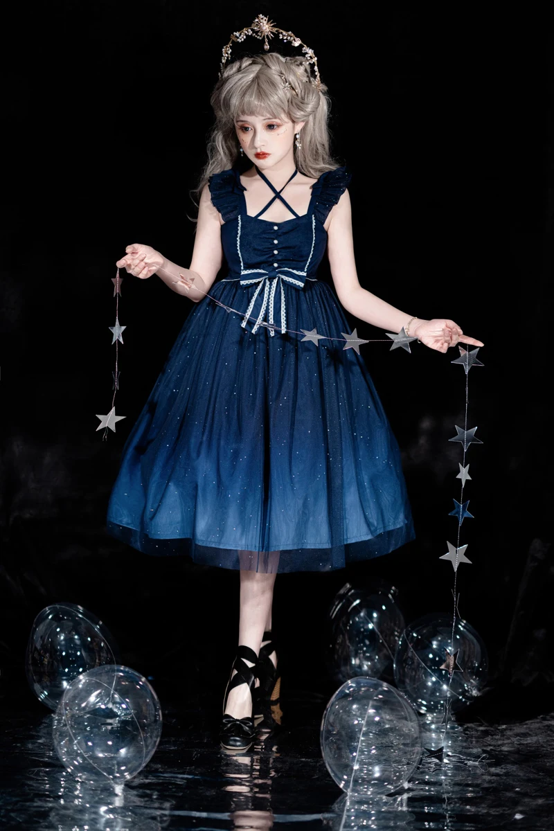 

Deep Blue Lolita JSK Dress Stars Ocean Princess Day Dress