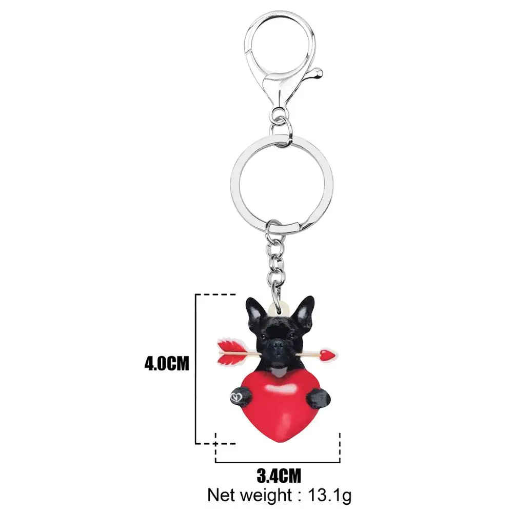 NEWEI Acrylic Valentine's Day Arrow Heart Bulldog Dog Key Chains Animal Ring Bag Car Purse Keychain For Women Girl Teen Gift | Украшения
