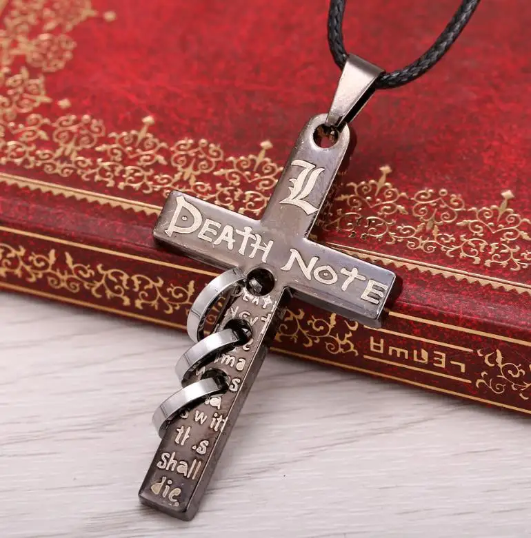 

1pc Cool Anime Death Note Letter L Cross Metal Pendant Necklace Black Metal Necklace Pendant Action Figure Toys for Kids Gift