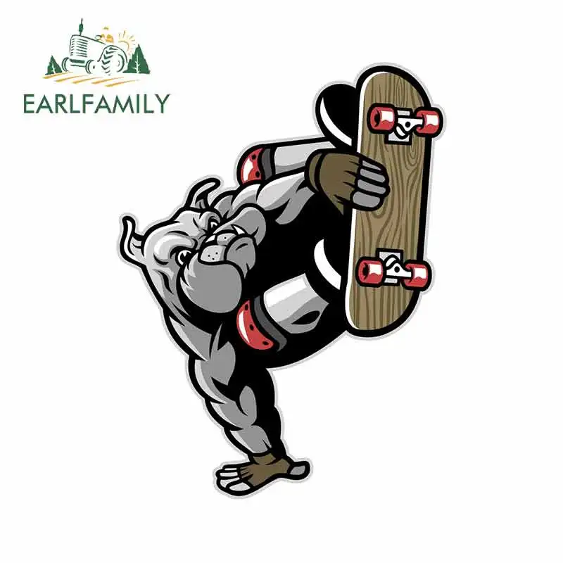 

EARLFAMILY 13cm x 9.9cm Bulldog Skateboarding Car Stickers Windows Creative Decal Body for Car Fashion Decor Cover Scratches