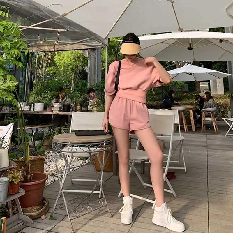 

Women Sportswear Two Piece Sets Casual T-shirt Shorts Tracksuits Suit 2021 Summer Female Loungewear Outfits