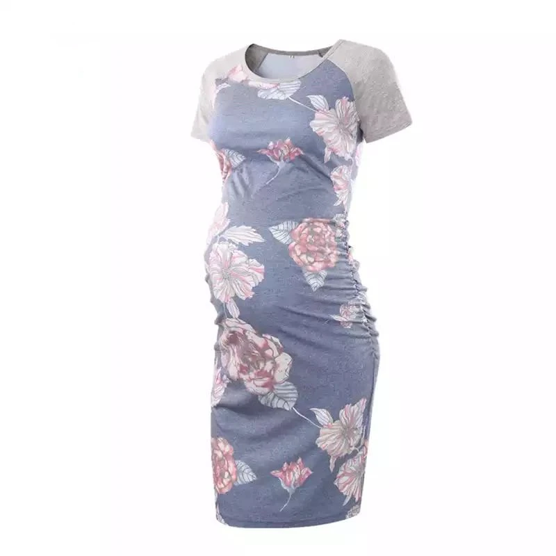 Maternity Dress Women Stitching Flower Short Sleeve Dress Maternity Pregnat Comfortable Clothing Women Pregnancy Fashion Dress