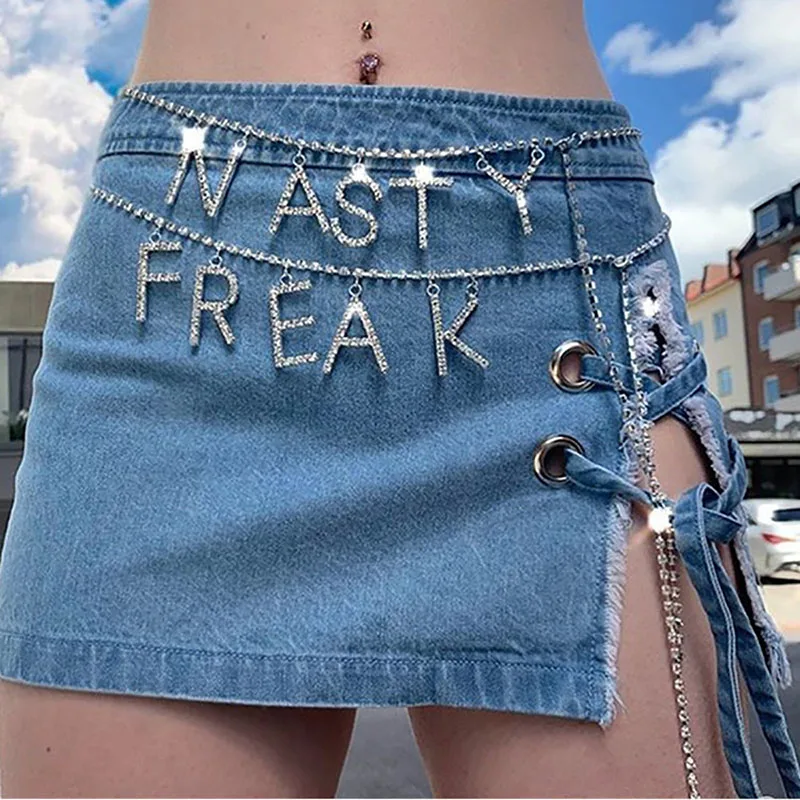 Цепочка женская с буквенным цирконом пикантный однослойный кулон на талию