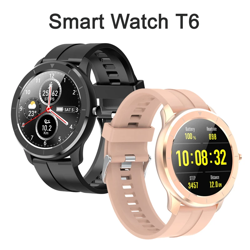 

T6 Full touch round screen smart watch for men IP68 Waterproof Blood pressure oxygen smartwatch for women