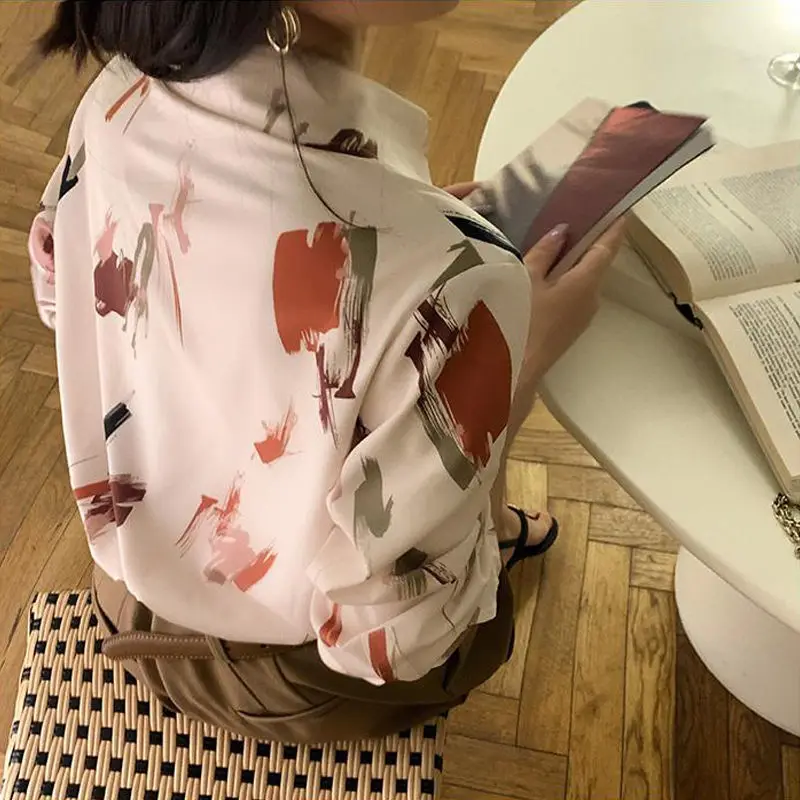 

Hstar Casual Blouse and Tops Women Long Sleeve Elegant Thin Shirt Females Turn Down Collar Korean Office Lady 2021 Summer Y2K