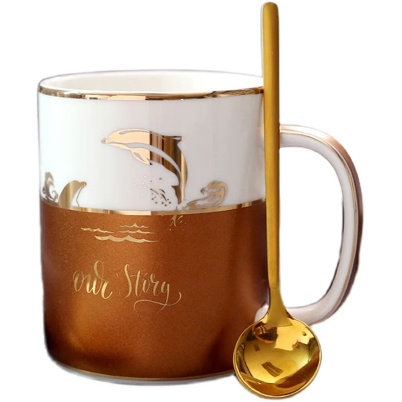 

Nordic Exquisite Ceramic Mug Creative Coffee Cup with lid spoon Couple Drinking Water Cups travel mugs tazas de caf Drinkware
